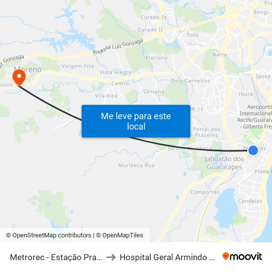 Metrorec - Estação Prazeres to Hospital Geral Armindo Moura map