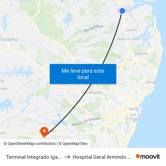 Terminal Integrado Igarassu to Hospital Geral Armindo Moura map