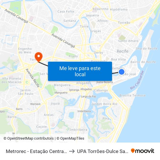 Metrorec - Estação Central Recife to UPA Torrões-Dulce Sampaio map