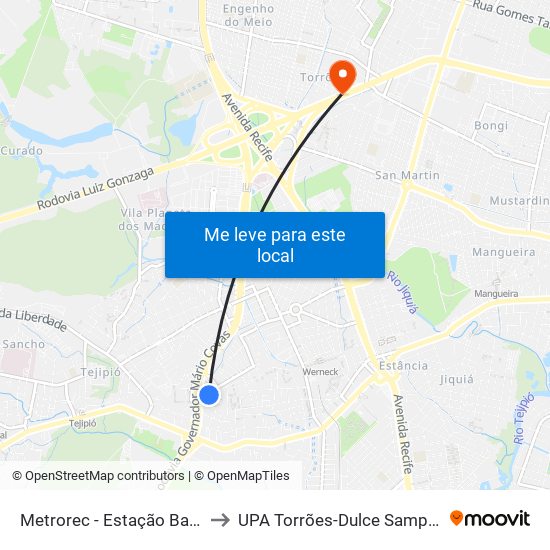 Metrorec - Estação Barro to UPA Torrões-Dulce Sampaio map