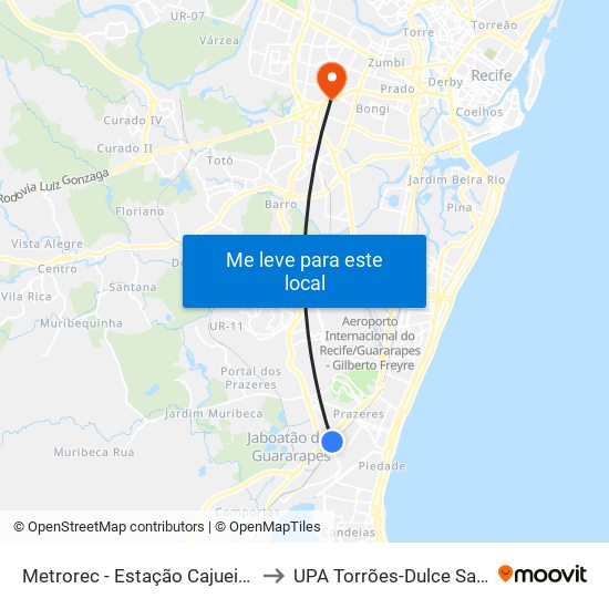 Metrorec - Estação Cajueiro Seco to UPA Torrões-Dulce Sampaio map