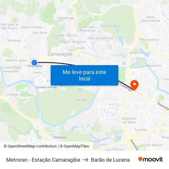 Metrorec - Estação Camaragibe to Barão de Lucena map