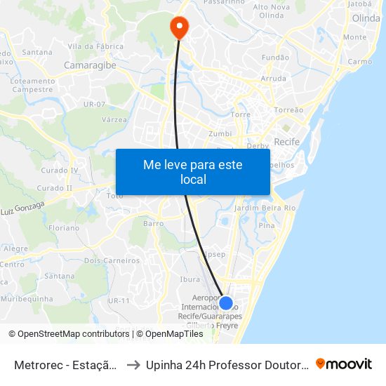 Metrorec - Estação Aeroporto to Upinha 24h Professor Doutor Hélio Mendonça map