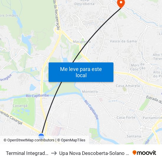 Terminal Integrado Cdu to Upa Nova Descoberta-Solano Trindade map