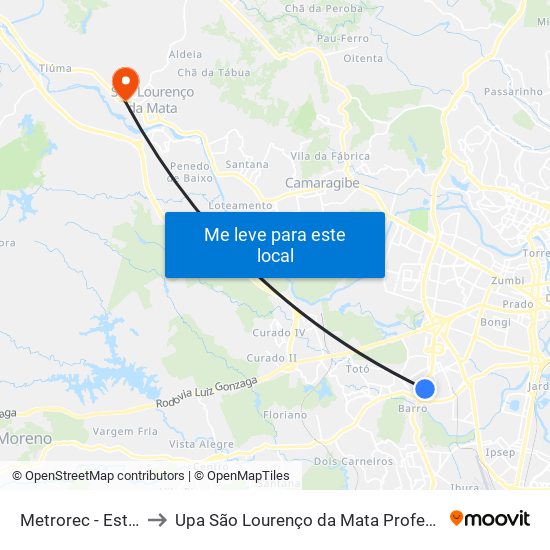 Metrorec - Estação Barro to Upa São Lourenço da Mata Professor Fernando Figueira map