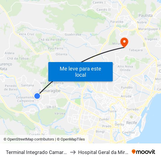 Terminal Integrado Camaragibe to Hospital Geral da Mirueira map