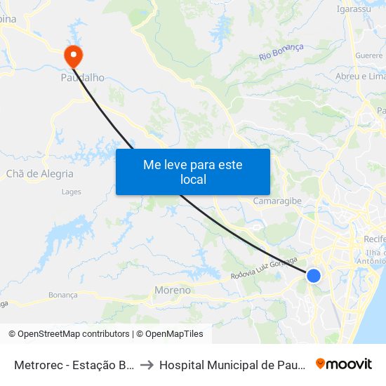 Metrorec - Estação Barro to Hospital Municipal de Paudalho map