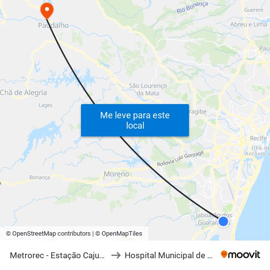 Metrorec - Estação Cajueiro Seco to Hospital Municipal de Paudalho map