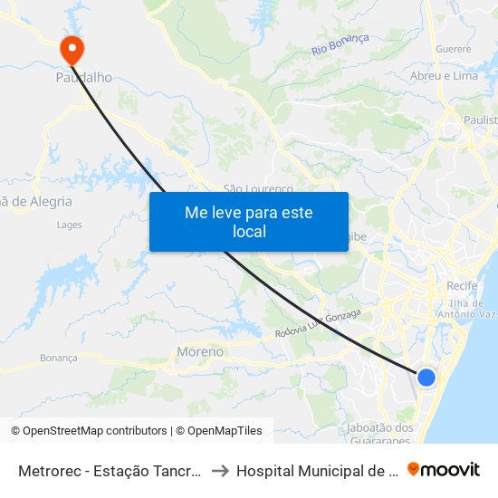 Metrorec - Estação Tancredo Neves to Hospital Municipal de Paudalho map