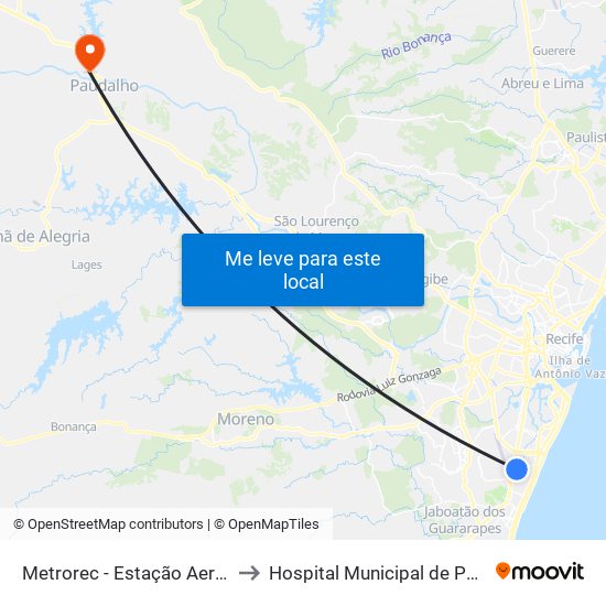 Metrorec - Estação Aeroporto to Hospital Municipal de Paudalho map