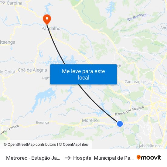 Metrorec - Estação Jaboatão to Hospital Municipal de Paudalho map