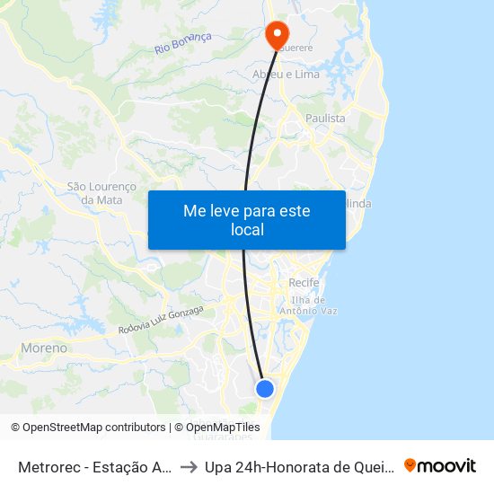 Metrorec - Estação Aeroporto to Upa 24h-Honorata de Queiroz Galvão map