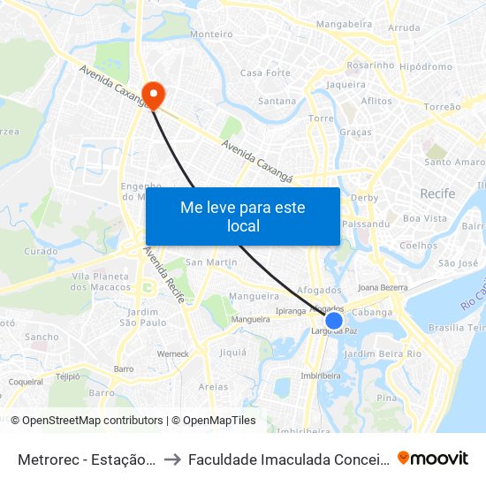 Metrorec - Estação Largo Da Paz to Faculdade Imaculada Conceição Do Recife - Ficr map
