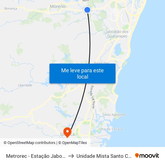 Metrorec - Estação Jaboatão to Unidade Mista Santo Cristo map