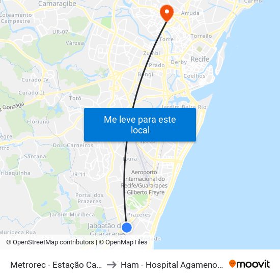 Metrorec - Estação Cajueiro Seco to Ham - Hospital Agamenon Magalhães map