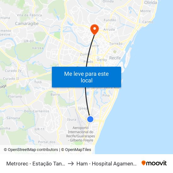 Metrorec - Estação Tancredo Neves to Ham - Hospital Agamenon Magalhães map