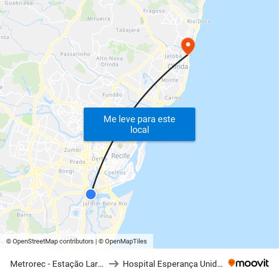 Metrorec - Estação Largo Da Paz to Hospital Esperança Unidade Olinda map