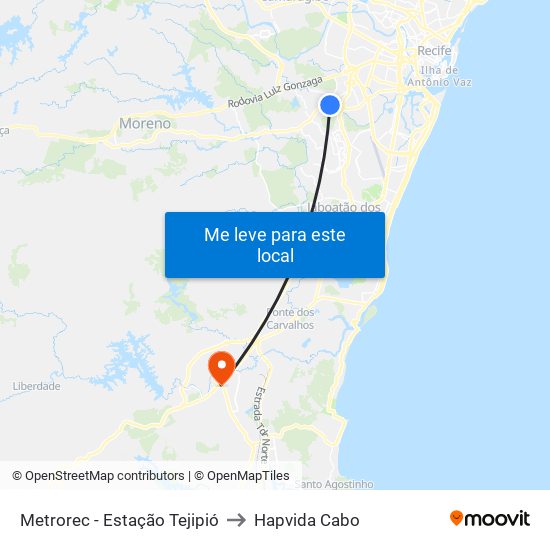 Metrorec - Estação Tejipió to Hapvida Cabo map