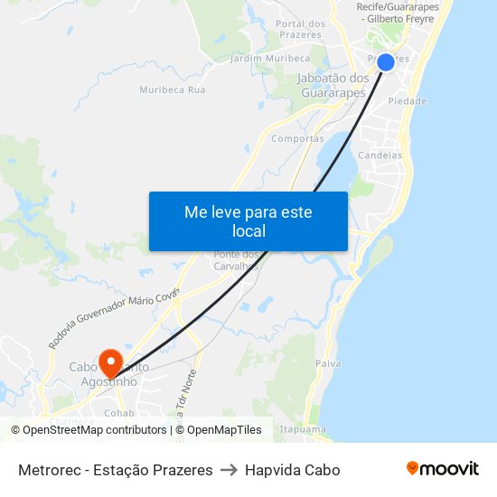 Metrorec - Estação Prazeres to Hapvida Cabo map