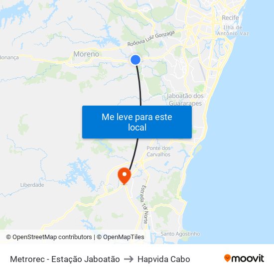 Metrorec - Estação Jaboatão to Hapvida Cabo map