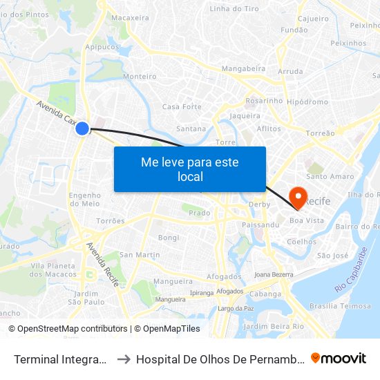 Terminal Integrado Cdu to Hospital De Olhos De Pernambuco Hope map