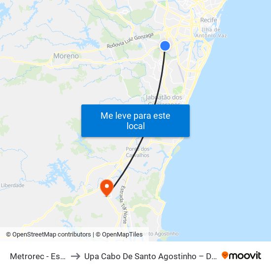 Metrorec - Estação Barro to Upa Cabo De Santo Agostinho – Deputado Francisco Julião map