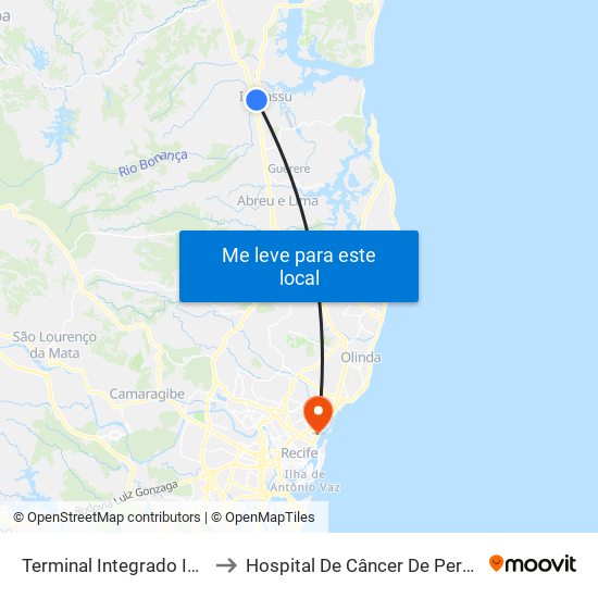 Terminal Integrado Igarassu to Hospital De Câncer De Pernambuco map