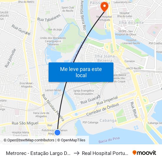 Metrorec - Estação Largo Da Paz to Real Hospital Português map