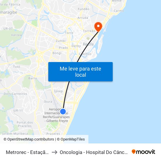 Metrorec - Estação Aeroporto to Oncologia - Hospital Do Câncer De Pernambuco map