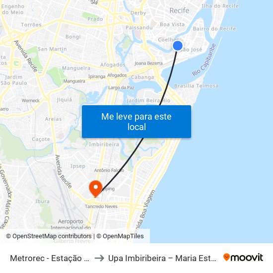 Metrorec - Estação Central Recife to Upa Imbiribeira – Maria Esther Souto Carvalho map
