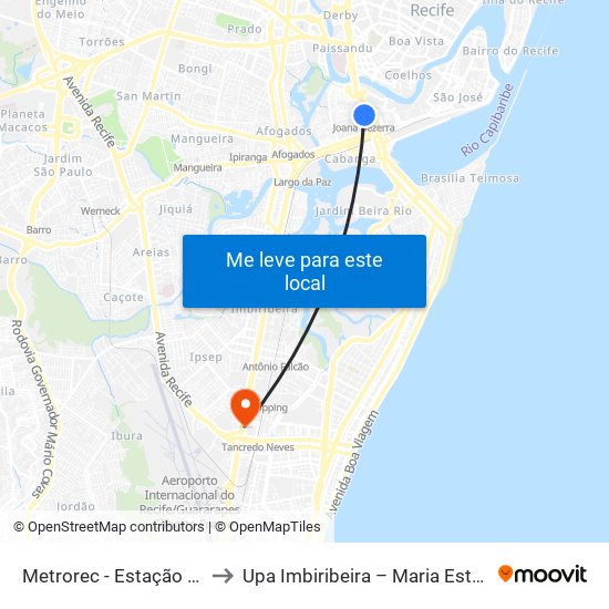 Metrorec - Estação Joana Bezerra to Upa Imbiribeira – Maria Esther Souto Carvalho map