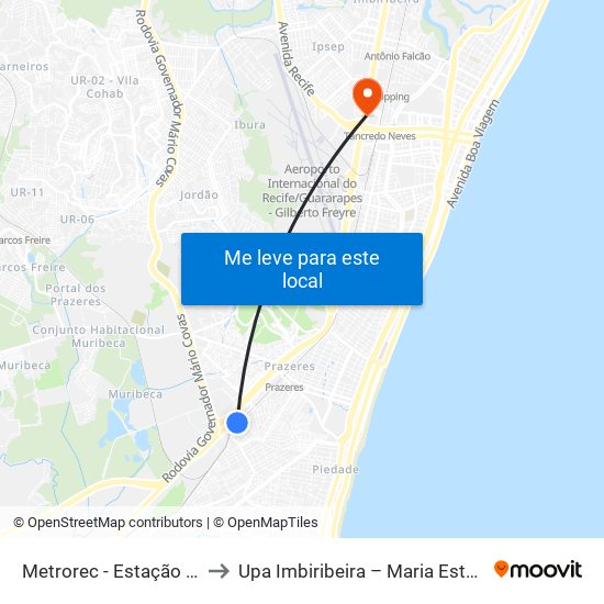 Metrorec - Estação Cajueiro Seco to Upa Imbiribeira – Maria Esther Souto Carvalho map