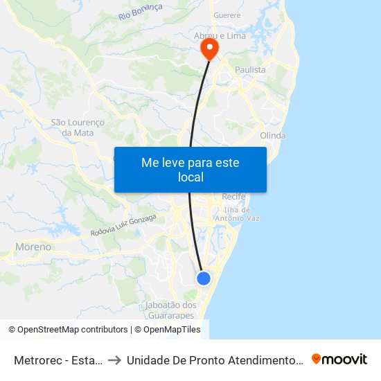 Metrorec - Estação Aeroporto to Unidade De Pronto Atendimento - Caetés 3 (Em Construção) map