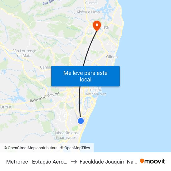 Metrorec - Estação Aeroporto to Faculdade Joaquim Nabuco map