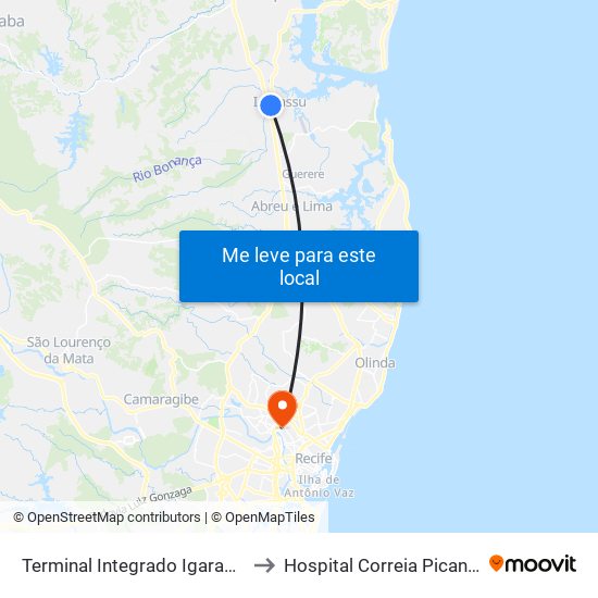 Terminal Integrado Igarassu to Hospital Correia Picanço map