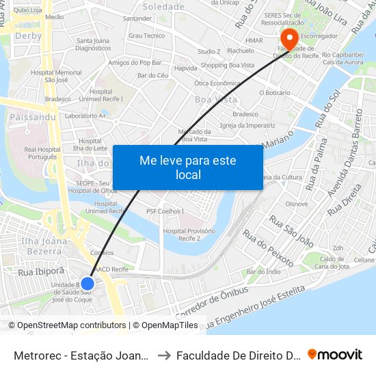 Metrorec - Estação Joana Bezerra to Faculdade De Direito Do Recife map