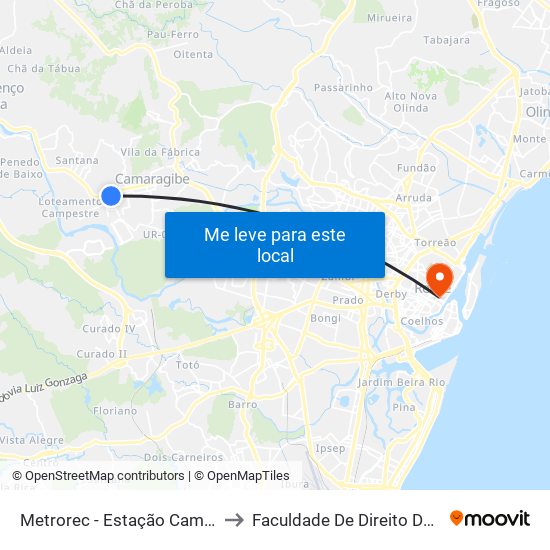 Metrorec - Estação Camaragibe to Faculdade De Direito Do Recife map