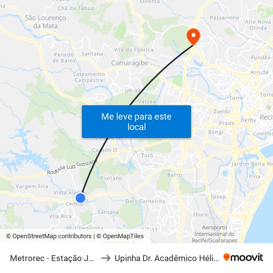 Metrorec - Estação Jaboatão to Upinha Dr. Acadêmico Hélio Ramos map