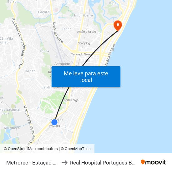 Metrorec - Estação Prazeres to Real Hospital Português Boa Viagem map