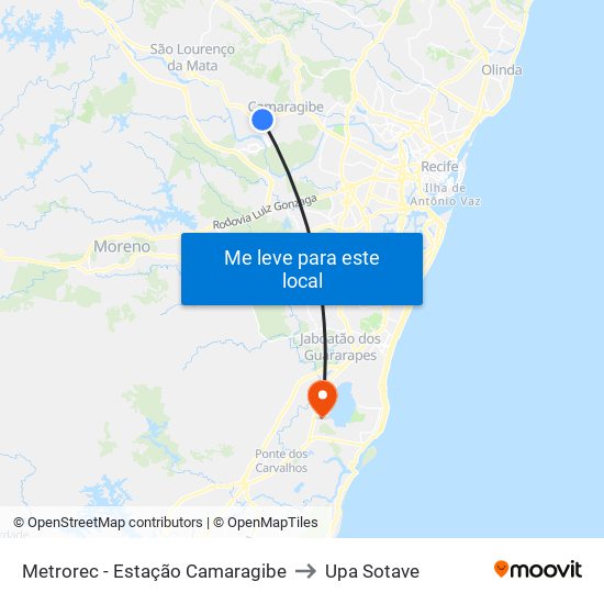 Metrorec - Estação Camaragibe to Upa Sotave map