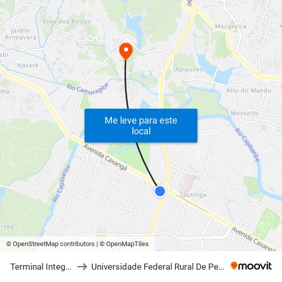 Terminal Integrado Cdu to Universidade Federal Rural De Pernambuco - Ufrpe map