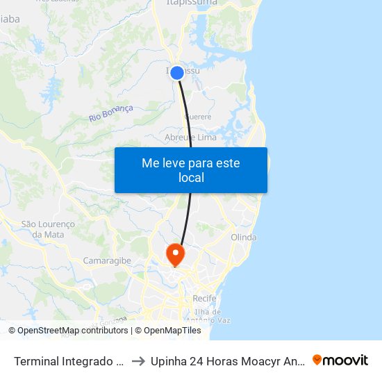 Terminal Integrado Igarassu to Upinha 24 Horas Moacyr Andre Gomes map
