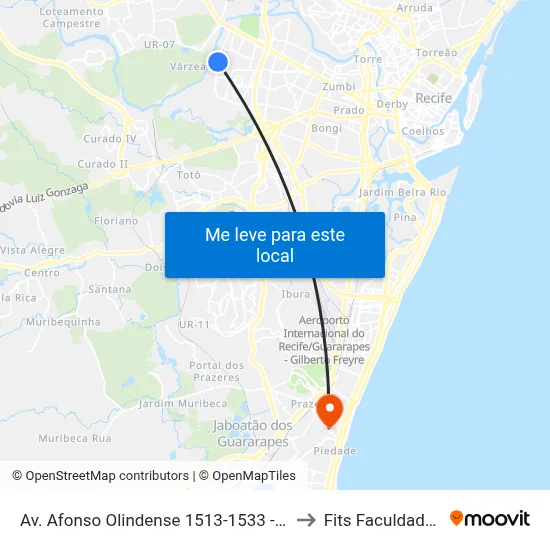 Av. Afonso Olindense 1513-1533 - Várzea Recife - Pe Brasil to Fits Faculdade Tiradentes map