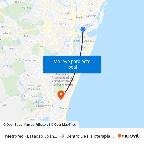 Metrorec - Estação Joana Bezerra to Centro De Fisioterapia Municipal map