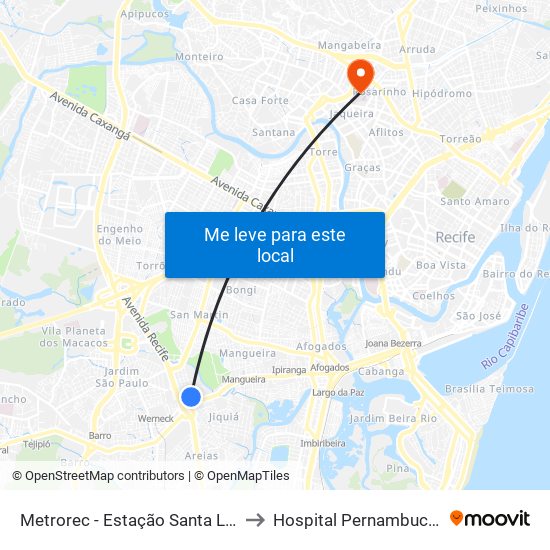 Metrorec - Estação Santa Luzia to Hospital Pernambucano map