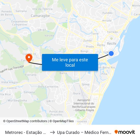 Metrorec - Estação Central Recife to Upa Curado – Médico Fernando De Lacerda map