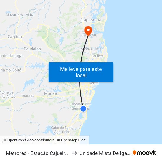 Metrorec - Estação Cajueiro Seco to Unidade Mista De Igarassu map