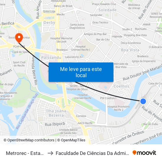 Metrorec - Estação Central Recife to Faculdade De Ciências Da Administração De Pernambuco - Upe map