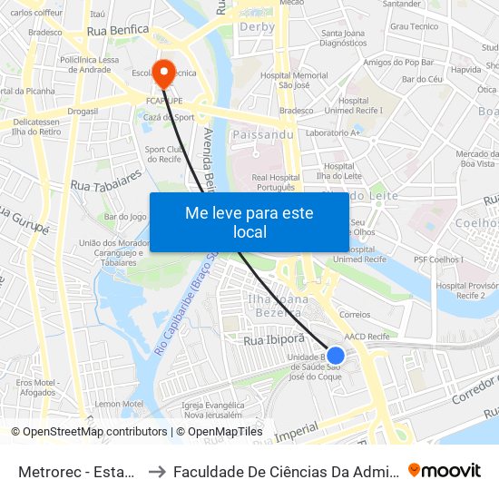 Metrorec - Estação Joana Bezerra to Faculdade De Ciências Da Administração De Pernambuco - Upe map