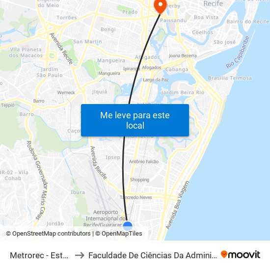 Metrorec - Estação Aeroporto to Faculdade De Ciências Da Administração De Pernambuco - Upe map